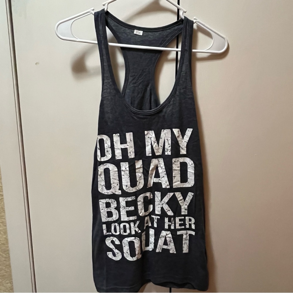 ‘Oh My Quad Becky Look At Her Squat’ Gray Graphic Sleeveless Racerback Tank Top